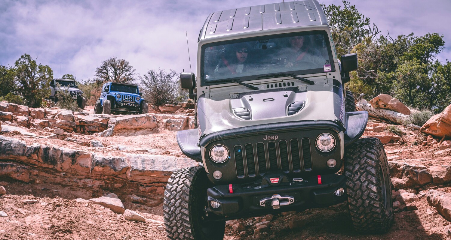 a jeep on a rocky hill